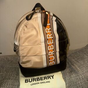 Burberry Tan and Black Striped Backpack